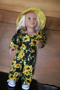 Products: Doll overalls, sunflower & hat, 46cm doll