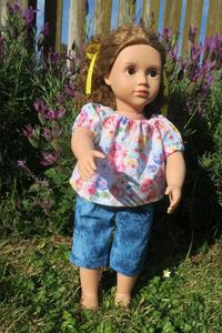 Products: Doll pants and shirt, summer flowers, fit 46cm doll