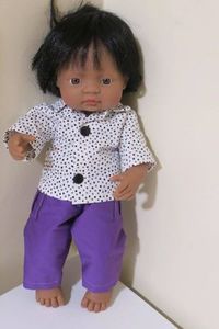 Products: Doll shirt and pants set, black spots, fits 38cm Miniland dolls