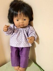 Products: Doll shirt and pants set, purple, fits 38cm Miniland dolls