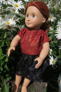 Products: Doll skirt, black lace and red top, fits 46cm doll