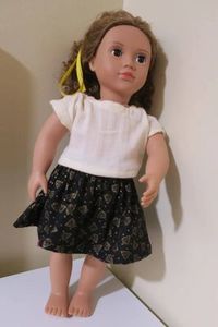 Products: Skirt and top, black Christmas fabric, muslin top, fits 46cm doll