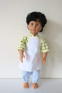Products: Doll chef outfit, kiwifruit print, fits 46cm doll