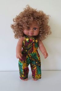 Products: Overalls, African fabric, red/black/yellow, fits 30cm doll