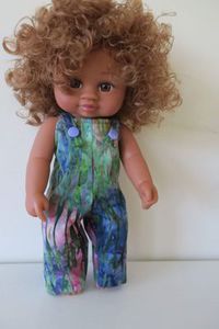 Products: Overalls, purple/green batik, fits 30cm doll