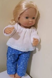 Products: Pants and shirt, blue line pattern, embroidery on shirt, 30cm doll