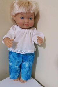 Products: Pants and shirt, blue pants, white shirt fits 30cm dol