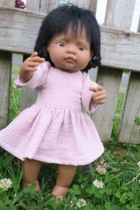Products: Dusky pink muslin dress, fits Miniland 38cm dolls