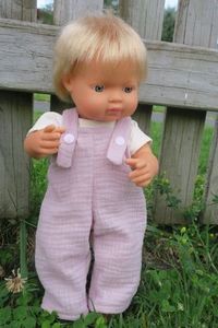 Products: Dusky pink muslin overalls, fits Miniland 38cm dolls