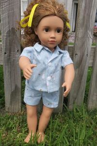 Products: Doll pajamas, blue with goose print, fits 46cm doll