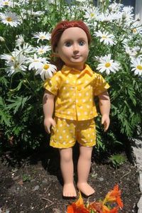 Products: Doll pajamas, yellow, white spots, fits 46cm doll