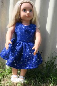 Doll party dress, blue and silver, 46cm doll