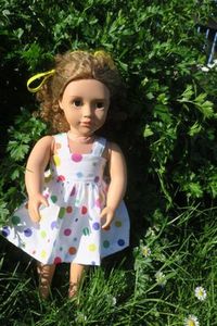 Products: Doll sundress, white with spots, fits 46cm doll