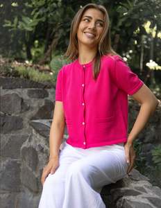 Knitwear: Rue Cardi - Barbie Pink