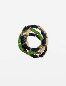 Set of 4 Mixed Navy and Green Bead Bracelet