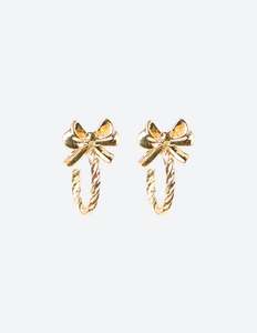 Earrings: Earrings Half Hoop with Bow - Gold