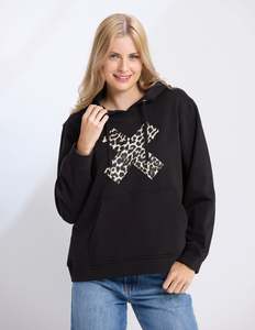 Hoodie - Black Leopard Cross