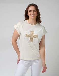 Tanks T Shirts: Cuff Tee Zebra Cross - Cream