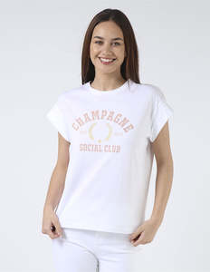 Sale Tees: Cuff Sleeve T-Shirt - White Champagne Social