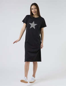 Sale Dresses: Maxie T-Shirt Dress - Black and White Stripe Star