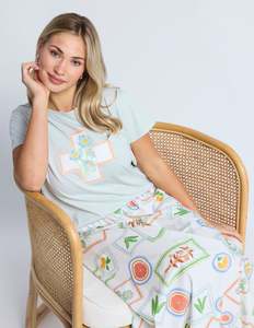 Tops: Classic Tee Postcard Cross - Duck Egg