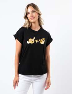 Tops: Cuff Sleeve T-Shirt - Black with Gold S+G Logo
