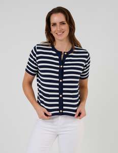 Knitwear: Rue Cardi - Navy and White
