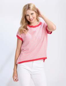 Knitwear: Laneway Top - Pink Stripe