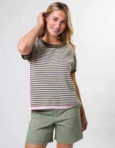 Knitwear: Laneway Top - Khaki & White Stripe