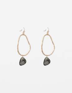 Oval Gold Grey Stone Earrings