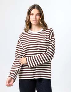 Drop Shoulder Tee - Choc Stripe
