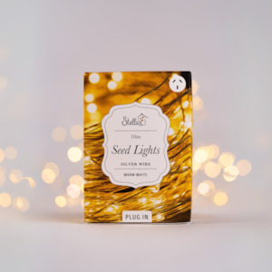 Seed Lights: 10m Plug In Silver WW 100 LED Seed Light String