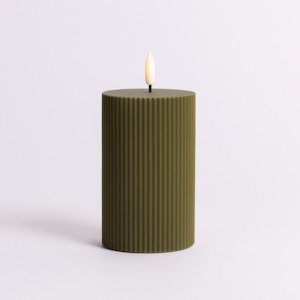 Led Candles: 12.5cm x 7.5cm Green Fluted LED Candle