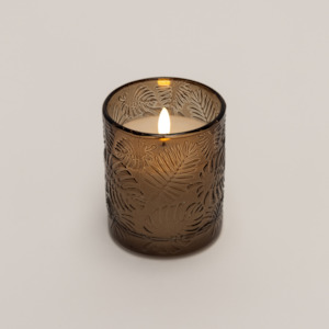 Led Candles: 10cm Umber Palm Frond-Cut Glass LED Candle