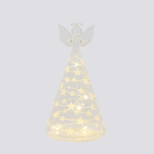 Noel: 12cm Clear Cone Glass Angel with White Stars and Dots