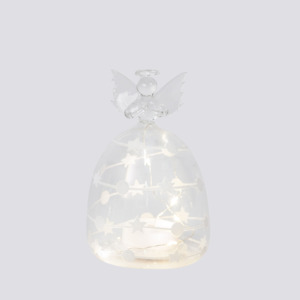 12.5cm Clear Glass Angel with White Stars and Dots