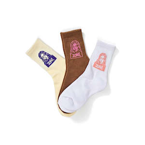 X Girl: X-Girl Mills Logo Middle Socks 3 Pack - Multi