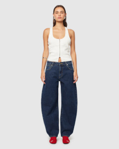 Abrand Jeans: Abrand 95 Mid Barrel Jean Tara - Dark Blue