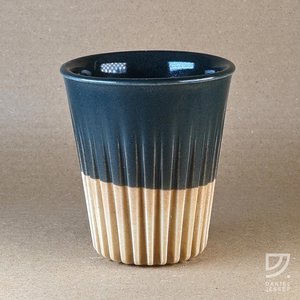 Products: Coffee Cup - Black & Buff Fluted - Stepping Stones