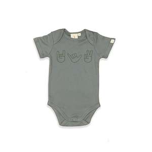 Tee Shirts: HAND SIGN SHORT SLEEVE BODYSUIT - STONE COLOUR