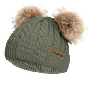 Winter 2022: DOUBLE POMPOM WINTER BEANIE - MILITARY GREEN - AVAILABLE IN 3 SIZES