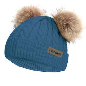 Winter 2022: DOUBLE POMPOM WINTER BEANIE - PETROLEUM - AVAILABLE IN 3 SIZES