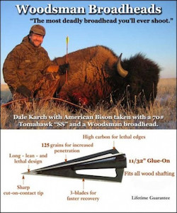 Woodsman Original 3 Blade Glue On Broadheads 125gn StickShooterSupplies