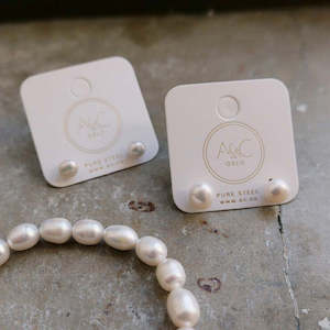 Jewellery: Pure Steel Miniature Freshwater Pearl earrings