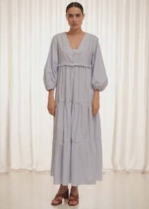 Apartment Clothing: Pinstripe Tiered Dress/Blue/White Stripe