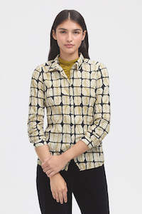 Nice Things: Basic Shirt / Ecru Square Leaves Print.