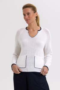 Hand Work Trim A-Line Jumper / White