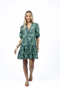 Fleur Smock Dress / Mint-Navy