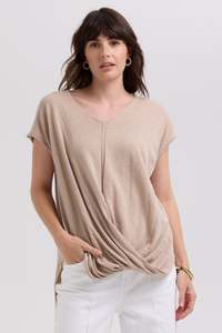 Linen Drape Top / Taupe