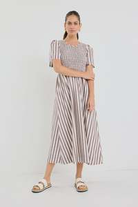 Reunion: Wren Stripe Midi Dress / Chocolate
